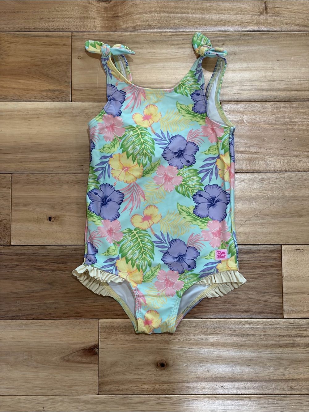 Girls Tropical Floral One-Piece Swimsuit with Ruffle Accents